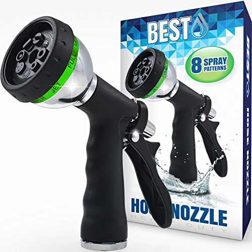Best Garden Hose Nozzle (high Pressure Technology) 8 Way Spray Pattern Jet, Mist, Shower, Flat, Full, Center, Cone, And Angel Water Sprayer Settings Rear Trigger Design Steel Chrome Design