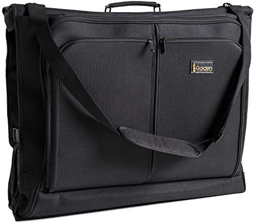Best Garment Bag Black Carry On Suit Bag Dress Bag For Travel & Business Trips W/hanging Hook & Shoulder Strap For Men And Women Folding Wardrobe Carrier Luggage By Golden State Ink
