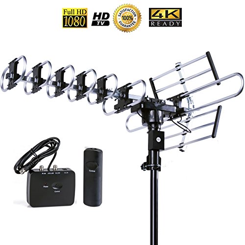 Best Outdoor Hd Tv Antenna 160 Mile Long Range Remote Controlled 360 Rotation Auto Gained Indoor Antenna Plus 4 Way Splitter To Watch On More Tvs