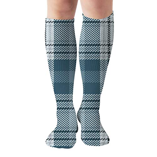 Blue Grey Plaid Flannel Shirt Abstract Beauty Fashion Compression Socks Women & Men, Best Athletic & Medical Running Flight Travel Pregnant 19.68 Inch