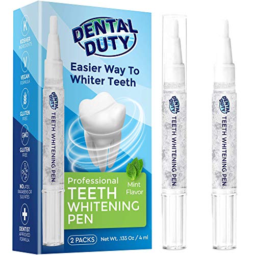 Dental Duty Teeth Whitening Pen (2 Pens), 35% Carbamide Peroxide Gel, 30+uses, Stain Remover For Beautiful Pearl White Smile, Best Effective Tooth Whitener, Bright Flawless Smile, Natural Mint Flavor.