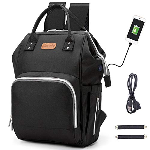 Diaper Bag Backpack, Hopopower Multifunction Travel Backpack With Usb Charging Port Best Gifts For Mom Baby Shower Baby Nappy Changing Bags, Roomy And Waterproof, Black