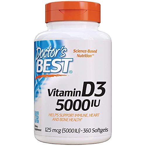 Doctor's Best Vitamin D3 5,000 Iu For Healthy Bones, Teeth, Heart And Immune Support, Non Gmo, Gluten Free, Soy Free, 360 Count (pack Of 1)