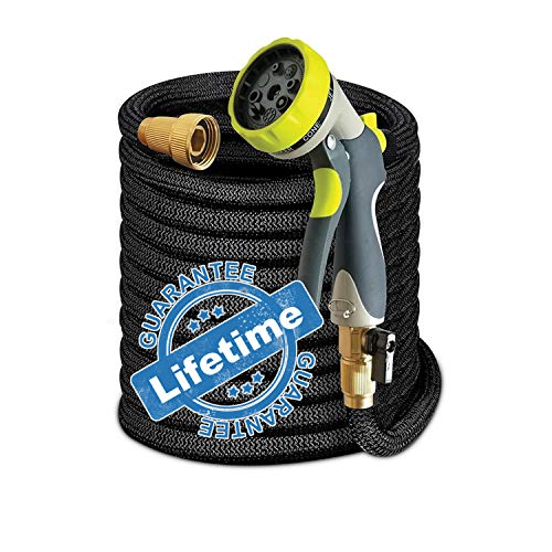 Elk & Bear Expandable Garden Watering Hose W/spray Nozzle Brass Fitting Flexible No Kink Lightweight Portable Water Hose. Best For Gardening Rv Accessories (50 Ft)