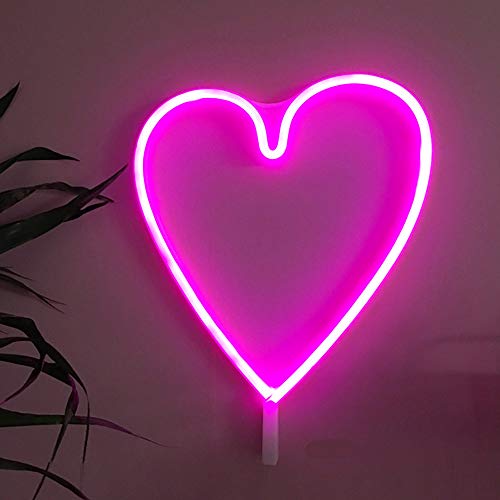 Enuoli Pink Neon Night Light Heart Shaped Usb & Battery Powered Heart Marquee Night Lamp Table Wall Light Best Gift For Wedding Party Wall Decor Birthday Party Camping Kids Room Living Room Bedroom …