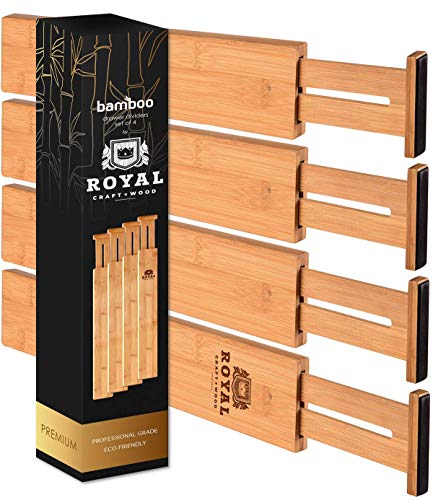 Expandable Bamboo Drawer Dividers Organizers Adjustable Drawer Separators Best For Kitchen, Bathroom, Bedroom, Office Or Dresser Organization, Set Of 4, 16.5" 22"