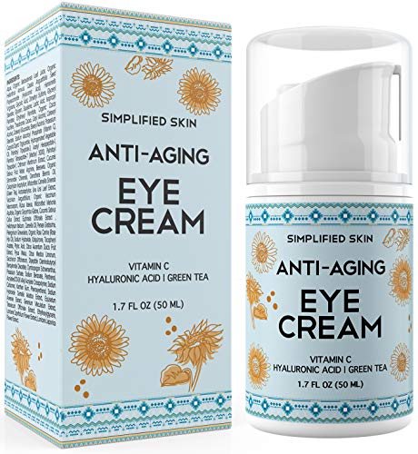 Eye Cream For Dark Circles, Wrinkles, Bags & Puffiness. Best Under & Around Eyes Anti Aging Treatment With Vitamin C, Hyaluronic Acid, Green Tea & Organic Rosehip Oil By Simplified Skin 1.7 Oz