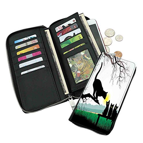 Fashion Long Wallet Mother Cat On Tree Branch And Baby Kittens In Park Best Friends I Love My Kitty Modern Printing Process,leather Feel.large Capacity,mobile Phone,id Card,cash,credit Card.