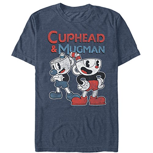 Fifth Sun Cuphead Men's Retro Best Friend Mugman Navy Blue Heather T Shirt