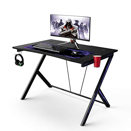 Galaxhero Ergonomic Gaming Desk 45.2''w×28.9''d, Curved Front R Shaped Gaming Table, Home Office Computer Desk With Cup Holder, Headphone Hook And 2 Cable Management Holes Gamer Workstation Best Gift