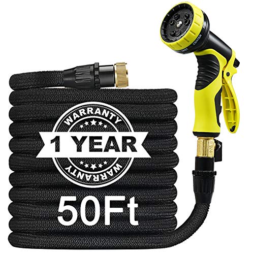 Garden Hose 50ft Lightweight Expandable No Kink Water Hose With 9 Function Spray Nozzle, Usa Standard Solid Brass Fittings With Double Latex Core And A Free Storage Bag Best For Outdoor Watering 2020