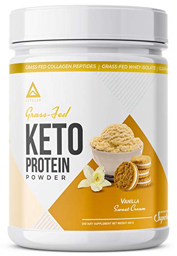 Grass Fed Keto Protein Powder: Collagen Peptides | Pure C8 Mct Oil | Irish Butter | Whey Protein Isolate | Best Ketogenic Protein Shake Supplement | By Levelup® (vanilla Sweet Cream)
