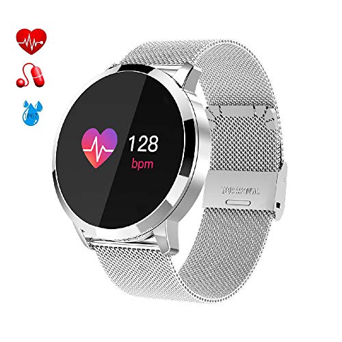 Ilyo Fitness Tracker, Best Heart Rate Monitor By Sport Q8 Bluetooth Step Counter Sports Bracelet Long Life Sleep Anti Lost Watercolor Screen Smart Wear Bracelet,white
