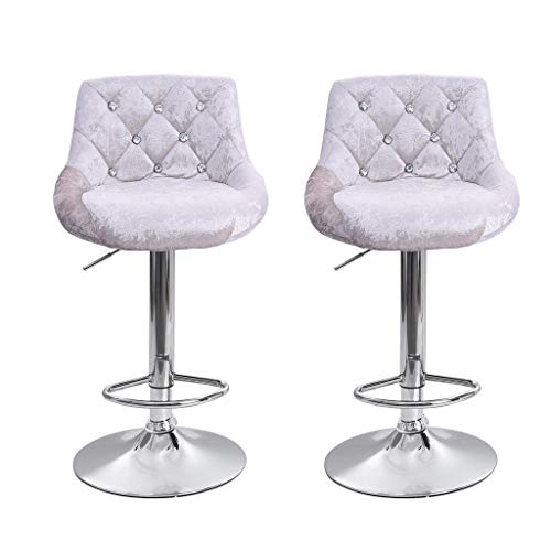 Jinjin Best Office Bar Stools Height Adjustable Flannel Swivel Back Kitchen Counter Stools Bar Dining Chairs Set Of 2 Height Swivel Stool (silver)