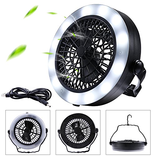 Keimix Camping Fan With Lights, Usb Powered Or Battery Operated, The Best Camping Equipment For Truck Tent, Fishing, Emergencies, Hurricanes, Outages