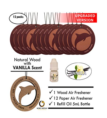 Koko Aroma Vanilla Best Price Air Sanitizer Car Freshener And Odor Remover, 1 Natural Wood, 12 Papers, 1 Refill And Reusable (vanilla 1 Pack)
