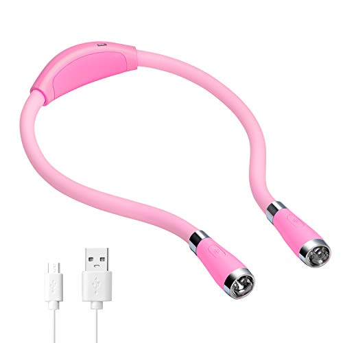 Led Neck Book Light Usb Rechargeable, Hands Free, 4 Super Bright Led Bulbs, 3 Adjustable Brightness, Best For Reading In Bed,knitting,walking,jogging,mending In Night (pink)