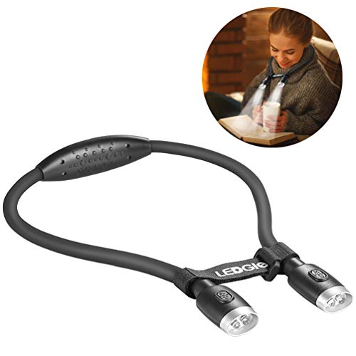 Ledgle Updated Rechargeable Led Book Light, Hands Free, Best For Bed Reading Or Read In Car, Flexible Arm, 4 Super Bright Led Bulbs, 4 Level Light Control