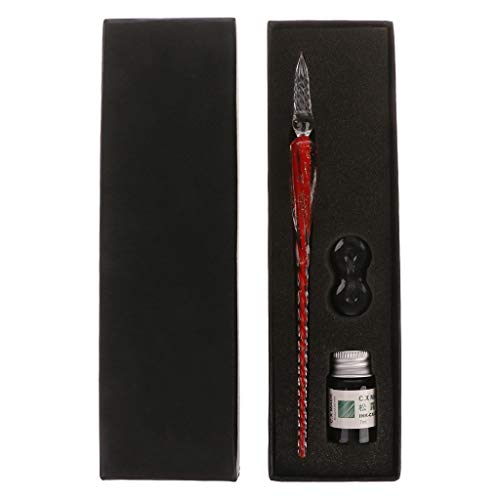 Lipiny Vintage Luminous Glass Dip Pen Fountain Pens Set Ink Cartridges With Fine Nibs For Writing Calligraphy Signature With Luxury Gift Case, Best Fountain Pen Gift For Men And Women