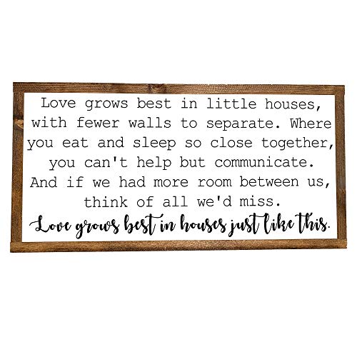 Love Grows Best In Little Houses Framed Wood Sign, 12 Inches By 24 Inches, Farmhouse Style Wood Sign, Rustic Wall Decor, Hanging Home Decoration Gift