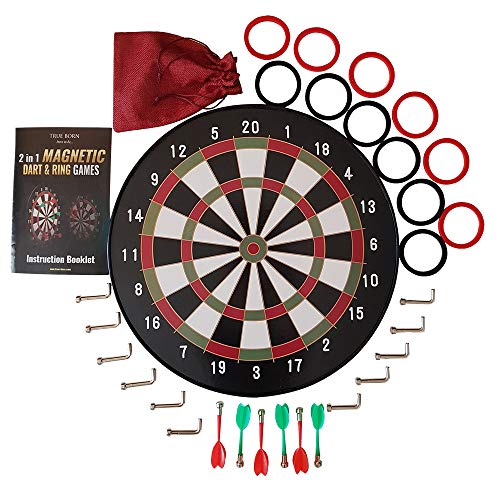 Magnetic Dart Board And Hookey Ring Toss Games Set With Dartboard Darts Hooks Rings – Best Gift For Kids Boys Teens Adults Family – Throw Darts Or Toss Rings – Safe Party Games – Indoor Or Outdoor Fun