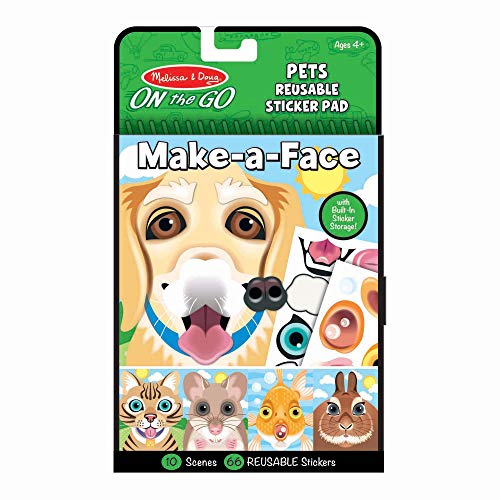 Melissa & Doug On The Go Make A Face Reusable Sticker Pad Travel Toy Activity Book – Pet Animals (10 Scenes, 65 Cling Stickers, Great Gift For Girls And Boys Best For 4, 5 And 6 Year Olds)