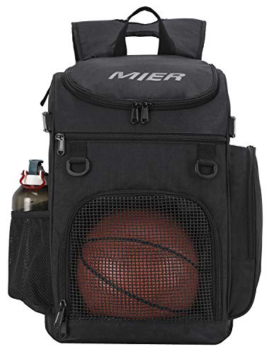 Mier Basketball Backpack Large Sports Bag For Men Women With Laptop Compartment, Best For Soccer, Volleyball, Swim, Gym, Travel, 40l, Black