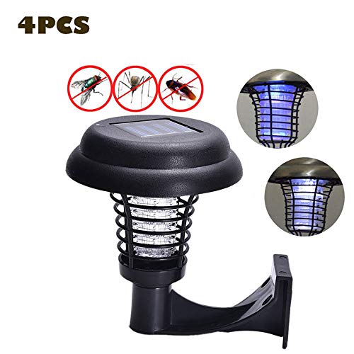 Naiflowers 4pc Solar Mosquito Zapper Outdoor Bug Killer Insect Killing Lamp Ground Backyard Garden Patio Lawn Camping Cordless Solar Powered Pest Control Light Best Stinger Mosquitoes Moth Fly (black)