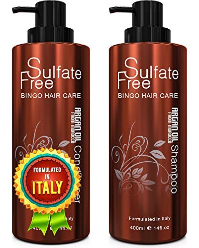 Natural Organic Moroccan Argan Oil Shampoo And Conditioner Set Sulfate Free Best For Damaged, Dry, Curly Or Frizzy Hair Thickening For Fine/thin Hair, Safe For Color Treated, Keratin Treated Hair
