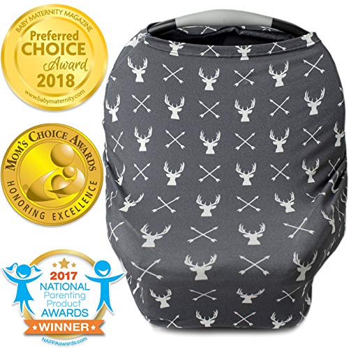 Nursing Cover, Car Seat Canopy, Shopping Cart, High Chair, Stroller And Carseat Covers For Boys Or Girls Best Stretchy Infinity Scarf And Shawl Multi Use Breastfeeding Cover Grey Stag