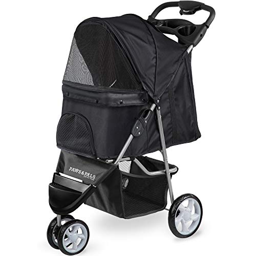 Paws & Pals Dog Stroller Pet Strollers For Small Medium Dogs & Cats 3 Wheeler Elite Jogger Carriages Best For Cat & Large Puppy Onyx Black