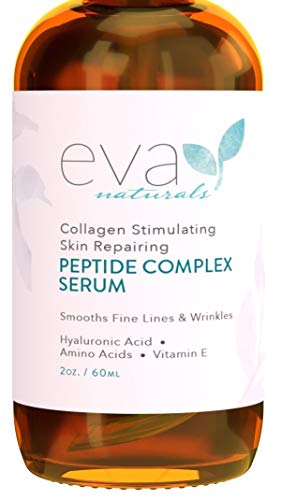 Peptide Complex Serum By Eva Naturals (2 Oz) Best Anti Aging Face Serum Reduces Wrinkles And Boosts Collagen Heals And Repairs Skin While Improving Tone And Texture Hyaluronic Acid & Vitamin E