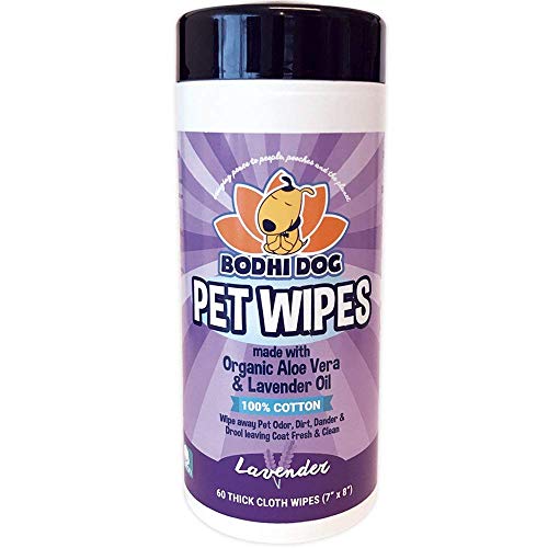 Pet Grooming Wipes, All Natural 100% Cotton Lavender And Organic Aloe, Large Wet & Thick Deodorizing And Cleaning Best For Dog & Cat Paws & More