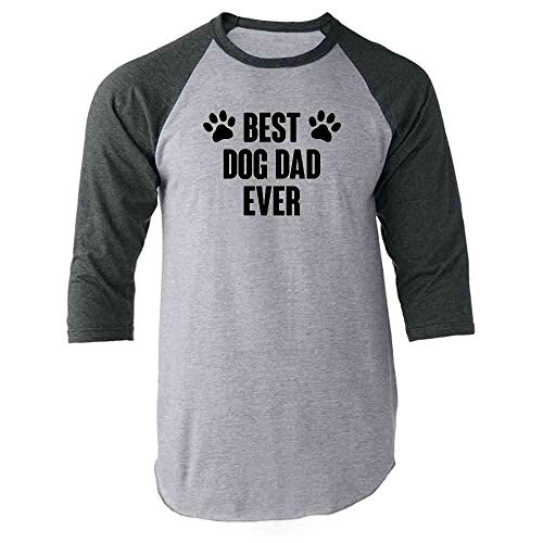 Pop Threads Best Dog Dad Ever Gift For Dad Gray M Raglan Baseball Tee Shirt