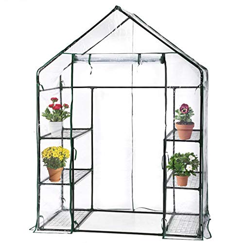 Portable Mini Indoor Or Outdoor Greenhouse, Plant Shelves Tomato Herb Canopy Winter Walk In Green House For Patio, Best Plastic Mini Greenhouse Kit Small Portable Greenhouse 4.9'l X 2.4'w X 6.4'h