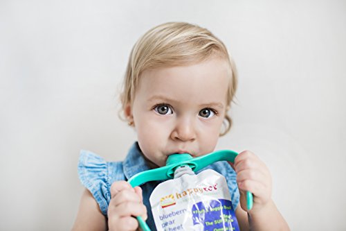 Pouchbuddy (1 Turquoise) Baby Self Feeding Works With Most Baby Food Pouches Including But Not Limited To Plum, Happy Tot, Happy Baby, Earth's Best, Gerber, Other National Brands As Well As Reusable