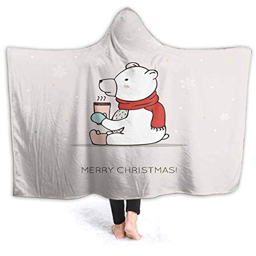 Prunushome Original Blanket Poncho Car Drawn Polar Bear Scarf Boots Hot Drink Best Wearable Blanket Soft Throw Indoors Or Outdoors Adults Men Women Kids, 60w By 50h Inches