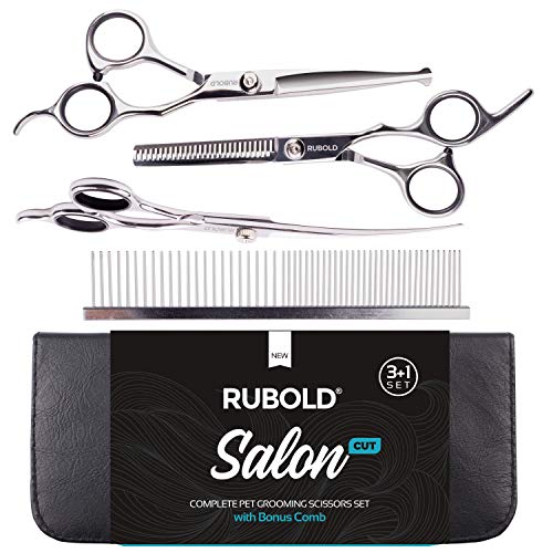 Rubold Professional Dog Grooming Scissors Set — Stainless Steel Rounded Tip Sharp Durable Shears With Pet Grooming Comb In Kit — Best Tools For Trimming Every Dog And Cat Salon Cut