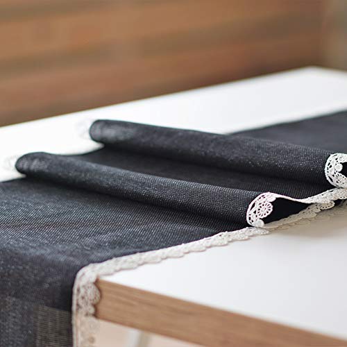 Sale! Turkish Linen Black Table Runner – Rectangular With Lace – Best For Family Dinners Coffee Kitchen Table Outdoor Picnic Halloween Decor Thanksgiving Christmas (black Metallic Lace, 14" X 72")