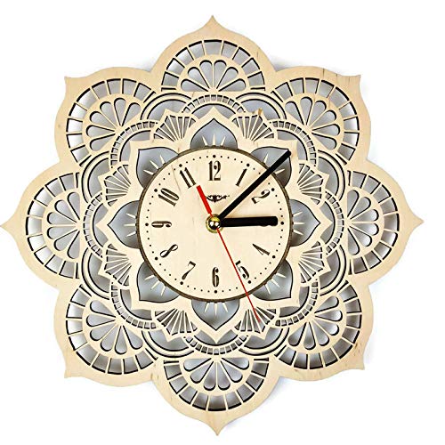 Shareart Mandala Flower Silent Wood Wall Clock Original Home Living Room Bedroom Kitchen Decor Best Birthday Gift For Friends Men Woman Unique Wall Art Design Size 12 Inch