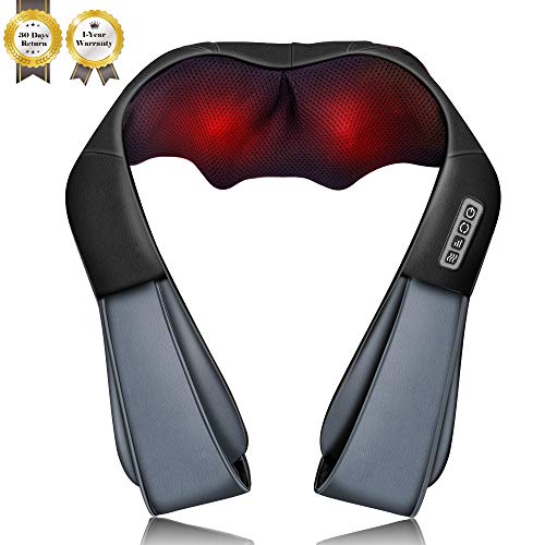 Shiatsu Neck And Back Massager, Kneading Massager With Heat, Electric Massage With Deep Tissue 4d For Neck, Shoulder, Back, Waist And Leg Pain Relief. Best Present For Family/friend.