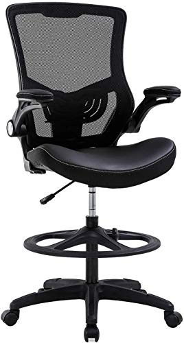 Simple Chic Home Office Drafting Chair Ergonomic Tall Office Chair With Flip Up Arms Foot Rest Back Support Adjustable Height Mesh Drafting Stool For Standing Desk, Best Home Office Chair Black