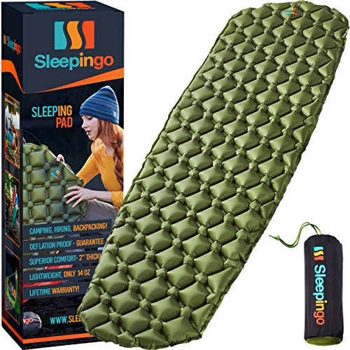 Sleepingo Camping Sleeping Pad Mat, (large), Ultralight 14.5 Oz, Best Sleeping Pads For Backpacking, Hiking Air Mattress Lightweight, Inflatable & Compact, Camp Sleep Pad