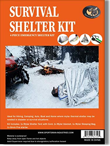 Sportsman Emergency Tent And Sleeping Bag Kit. This Mylar Reflective Waterproof Thermal Shelter Is Best For Backpacking, Camping, Hiking, Survival Gear, Emergency Kit Or Rescue Blanket