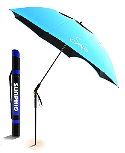 Sunphio Large Windproof Beach Umbrella, Sturdy And Uv Protection, Portable Sun Shade Best For Camping, Picnic, Sand, Patio And More, 2 Metal Sand Anchor, 1 Big Carry Bag, 360 Tilt Mechanism (blue)