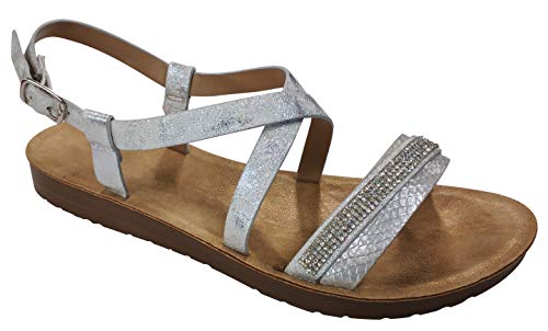 Travelnut Best Fancy Easter Dressy Shoes Sandals Quality Cushioned Metallic Strappy Walking Sandles Sandalia Comfy Heel Sandal Shoe For Sale Women Big Girls (silver Size 9)