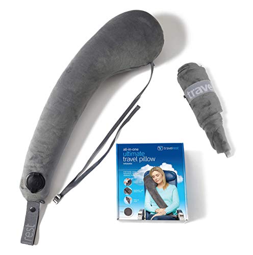 Travelrest All In One Travel, Neck & Body Pillow Attaches To Airline Or Car Seat Best For Airplane, Auto, Bus, Train & Office Napping