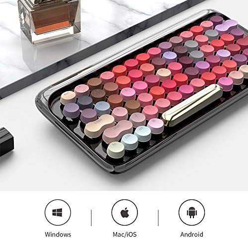 Typewriter Keyboard Retro Lipstick Mechanical Gaming Bluetooth Wireless Keyboard With 79 Colors Round Keycaps Metal Panel Suitable For Laptop Computer Mac Young Girl Best Gift