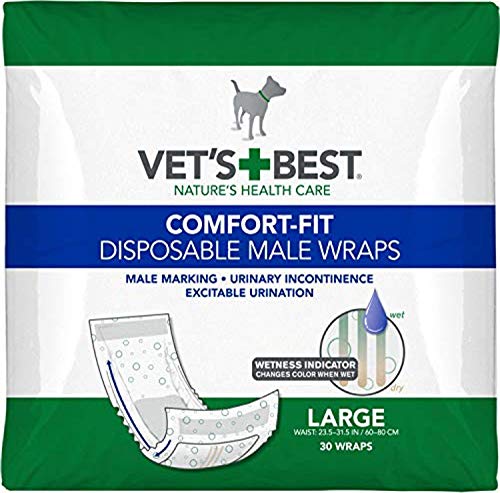 Vet’s Best Comfort Fit Disposable Male Dog Diapers | Absorbent Male Wraps With Leak Proof Fit | Large, 30count