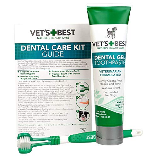 Vet’s Best Dog Toothbrush And Enzymatic Toothpaste Set | Teeth Cleaning And Fresh Breath Kit With Dental Care Guide| Vet Formulated